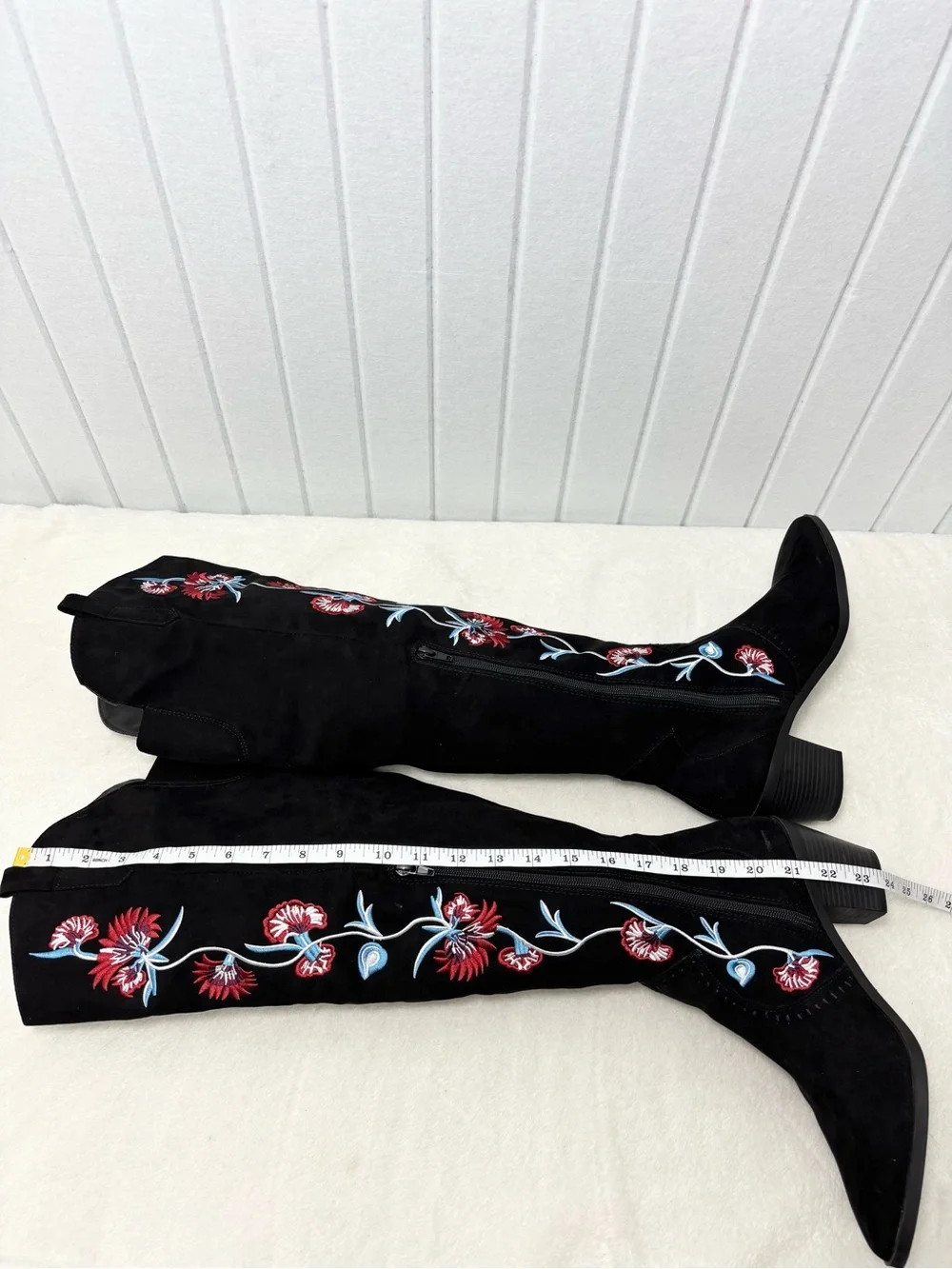 Carlos Santana Alexia Over the Knee Boots Womens 9.5M Black Floral Embroidered - Picture 6 of 16